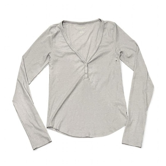 American Eagle Outfitters Tops - American Eagle Ribbed Henley Long Sleeve Top Baby Blue NWOT Size M